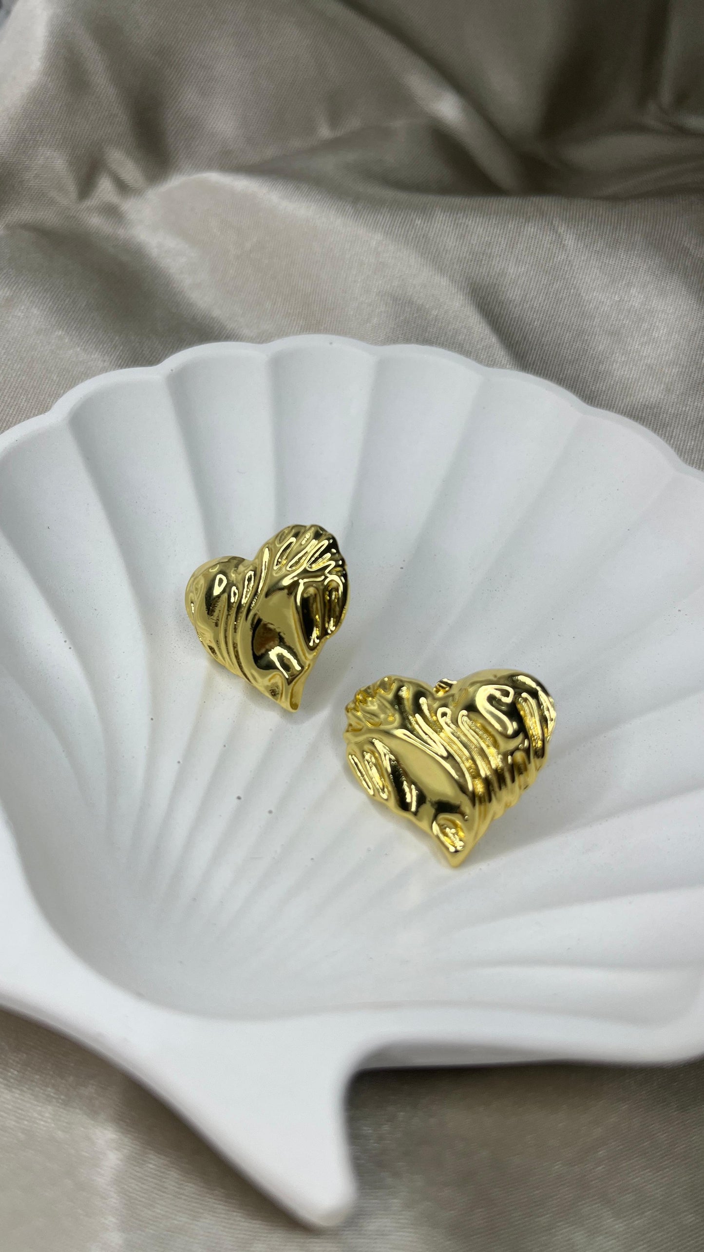 Golden Ripple Heart Studs