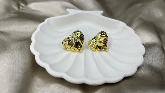 Golden Ripple Heart Studs